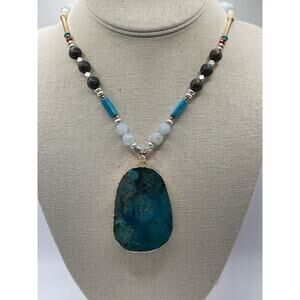 J. Jill NWT Long semi precious stones silver tone necklace with Pendant